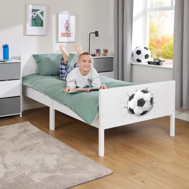 Liberty House Toys Kids White Single Bed - Football White Unisex Single