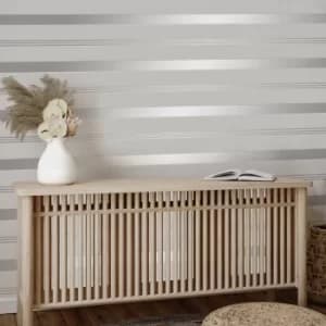 Platinum Rosco Foil Stripe Silver Wallpaper Silver