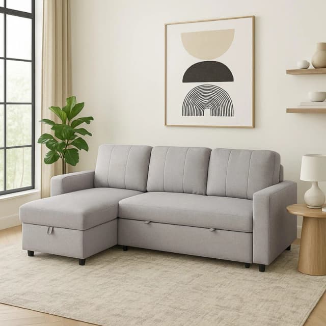 Aspire Aspire Nexis Corner Sofa Bed with Storage, Chaise on the Left in Light Grey Size: 3 Seater Light Grey 3 Seater Unisex 5057632314994