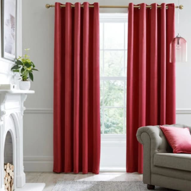 Laurence Llewelyn-Bowen Montrose Thermal Velvet Eyelet Curtains in Blush - Red Red 45x54