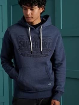 Superdry Reworked Classics Applique Hoodie - Blue, Size XS, Men