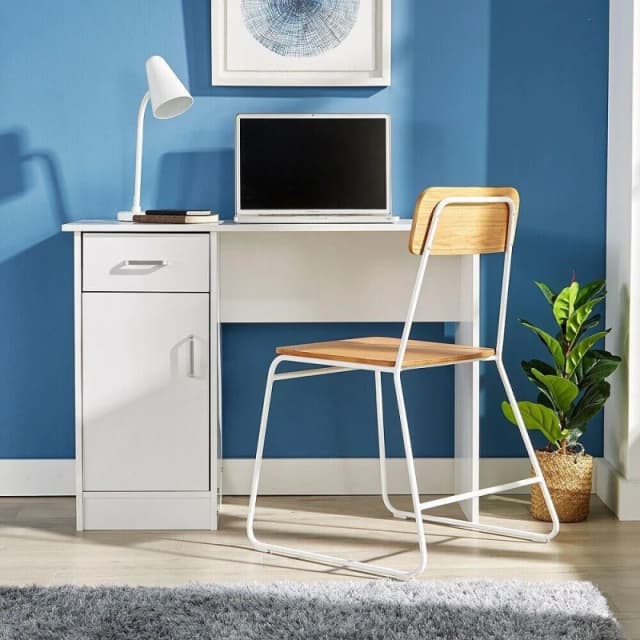 Home Source Tyler Desk 1 Drawer 1 Door Compact Computer Workstation Home Office in White White Unisex