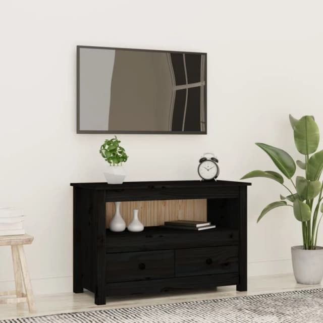 vidaXL TV Cabinet Black 79x35x52cm Solid Wood Pine, Black 821501
