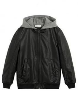 Mango Boys Hooded Faux Leather Jacket - Black