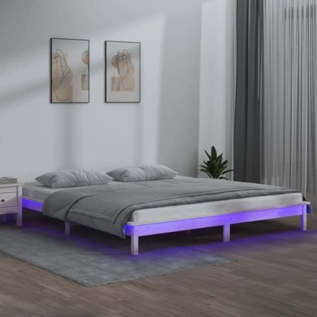 vidaXL LED Bed Frame White 200x200cm Solid Wood, White 820627