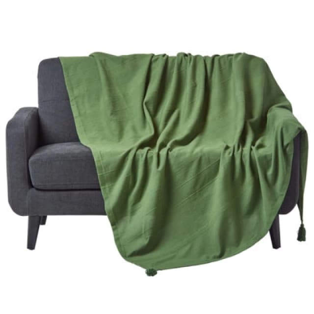 Homescapes Cotton Rajput Ribbed Dark Olive Throw, 150 X 200Cm