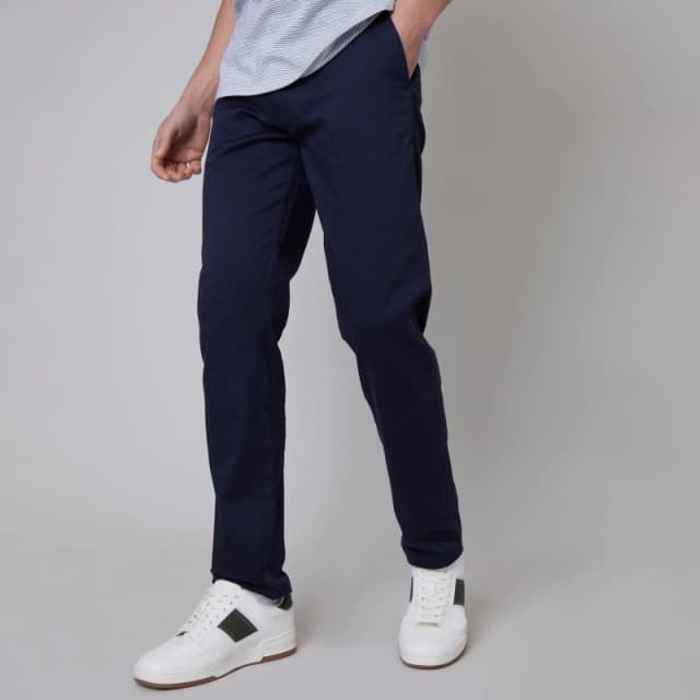 Threadbare Cotton Regular Fit Chino Trousers with Stretch - Blue Blue M