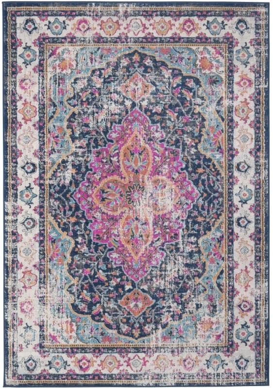 THE RUGS Marrakech Pink Navy Distressed Medallion Large Area Rug & Runner 440 Size: 200cm x 290cm Multicolor Unisex 200cm x 290 cm
