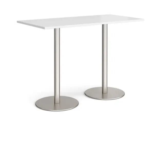 Monza Monza rectangular poseur table with flat round brushed steel bases 1600mm x 800mm - white White MPR1600-BS-WH