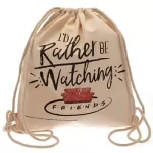 Friends Rather Be Watching Canvas Drawstring Bag (One Size) (Cream/Black)