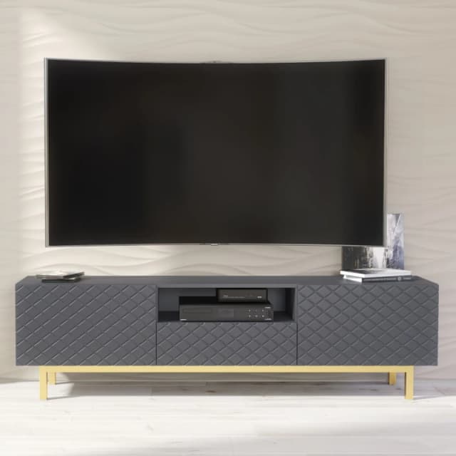 Creative Furniture Creative Furniture Diamond Luxe TV Unit 180cm - Luxury Cabinet with Push to Open Storage in Dark Grey Dark Grey One Size Unisex 506
