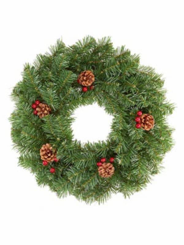 Premier Decorations Green Christmas Door Wreath With Berries & Cones Decoration - 50Cm