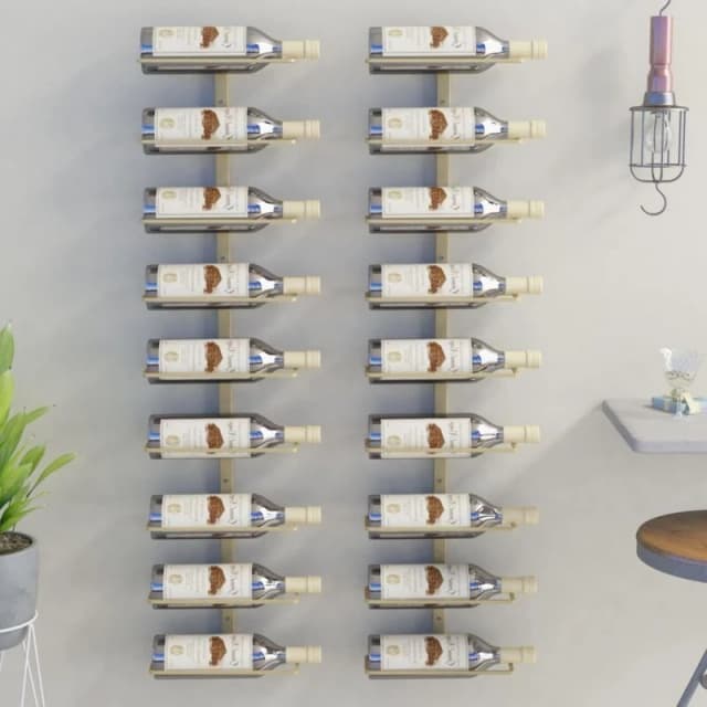 VIDAXL Wall-mounted Wine Rack for 9 Bottles 2 pcs Gold Iron Vidaxl 8720286827178