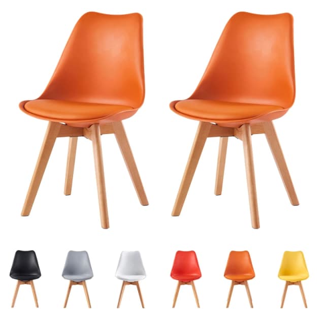 MCC Direct Set of 2 Dining Chairs with wooden Legs and Padded Cushion Eva Orange