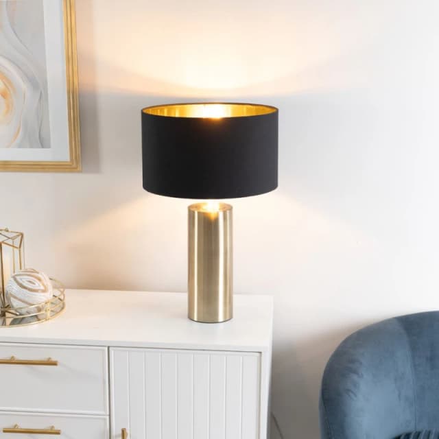 ValueLights Lexy Black and Metallic Gold Shade with Gold Dimmable Touch Table Lamp Black