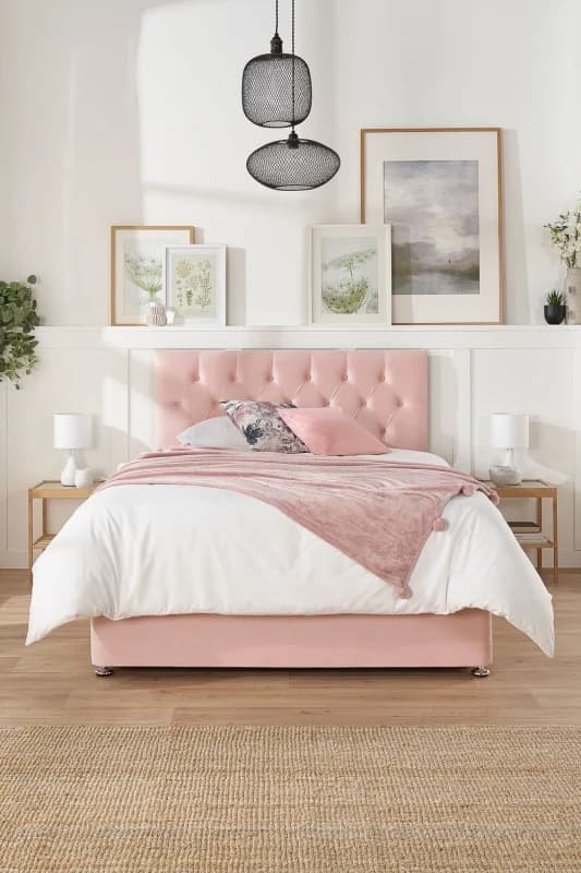 Aspire Aspire Olivier Divan and Hybrid Memory Pocket Mattress, Plush Fabric, Strutted Headboard, No Drawers Rose