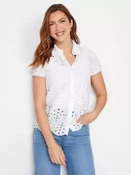 Long Tall Sally Tall White Short Sleeve Broderie Top, White, Size 10, Women