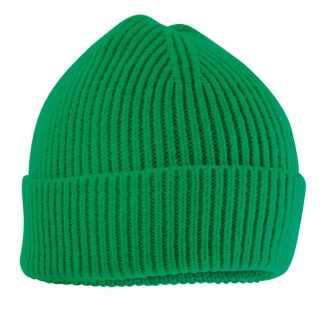 Beechfield Rib Knit Flexible Polyester Beanie with Wide Cuff in Green Green Unisex One Size