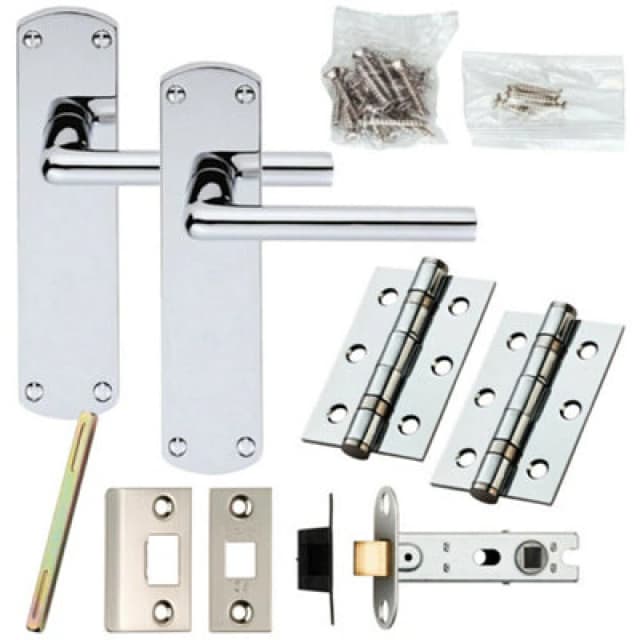Loops Door Handle & Latch Pack Chrome Rounded Straight Bar on Backplate 170 x 42mm Multi