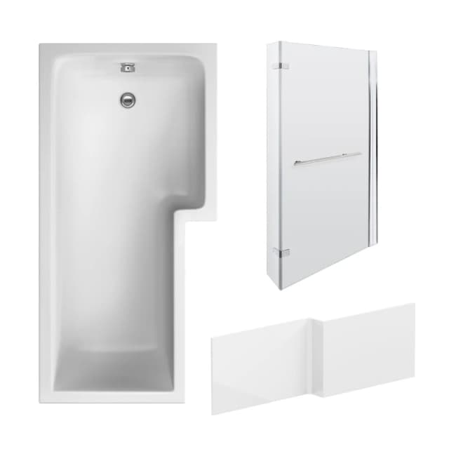 BALTERLEY Balterley - 1700mm Right Hand l Shape Bathtub, Front Panel with Bath Screen - Chrome Profile BBZSS010