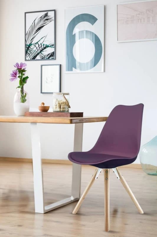 Fusion Living Soho Plastic Dining Chair with Pyramid Light Wood Legs Aubergine