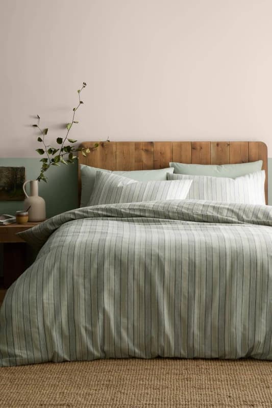 Appletree Yarn Dyed Woven Wide Stripe Duvet Cover Bedding Set Green