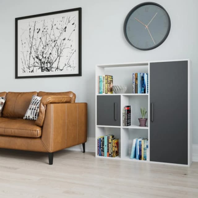 Decorotika Ridge 4 Shelves and Two Cabinets Bookcase Metallic Silver