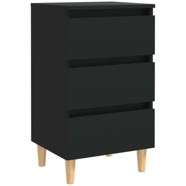 VIDAXL Bed Cabinet with Solid Wood Legs Black 40x35x69cm Vidaxl 8720286356982