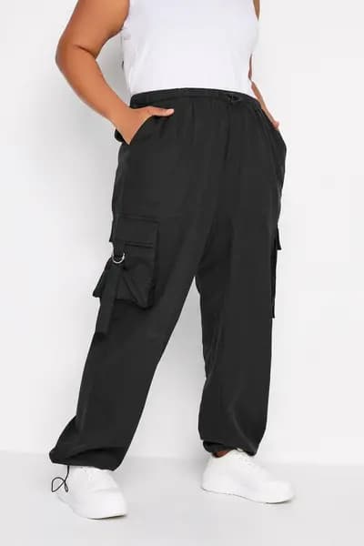 Yours Ring Detail Parachute Trouser - Black Size 18, Women
