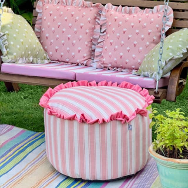 rucomfy Beanbags rucomfy Frilled Striped Pouffe Beanbag - Dusky Pink 103-STR-POU-DP