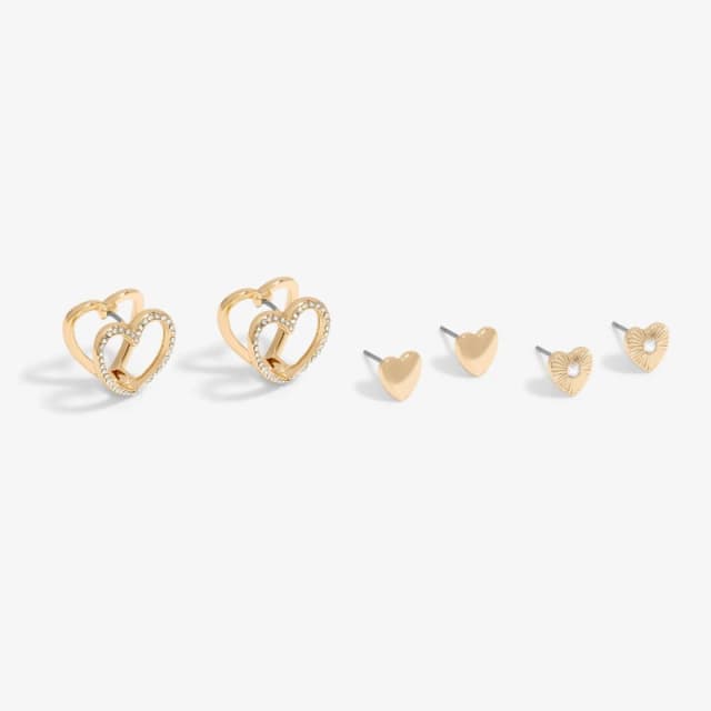 Mood Gold Crystal Heart Stud And Hoop Earrings - Pack Of 3 Gold female