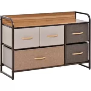 Linen 5-Drawer Dresser Home Bedroom Storage Unit Organiser Metal Frame - Homcom