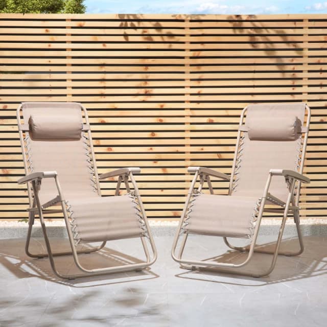 VonHaus Verona Set of 2 Textilene Folding Garden Zero Gravity Chairs in Taupe Size: 2 Pack Taupe Unisex 2 Pack
