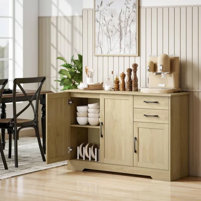 HOMCOM Sideboard with Soft-Close Doors, Modern Storage Cabinet Natural Natural Unisex