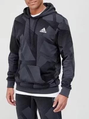 adidas Badge Of Sport Graphic All Over Print Hoodie, Grey/Black Size M Men