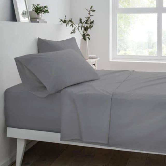 Smart Living Smart Living Polycotton Bed Linen Luxury Fitted Bedsheet or Pillowcase Non Iron in Grey Size: Single Fitted Grey Single Fitted Unisex 6