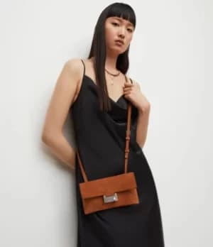 AllSaints Womens Francois Leather Crossbody Bag, Amber Brown