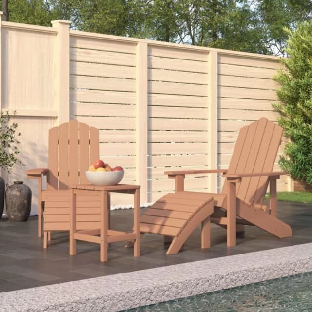 VIDAXL Garden Adirondack Chairs with Footstool & Table hdpe Brown Vidaxl 8720286847336
