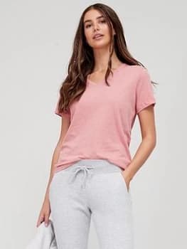 Superdry V-neck Lounge T-Shirt - Pink, Size 10, Women