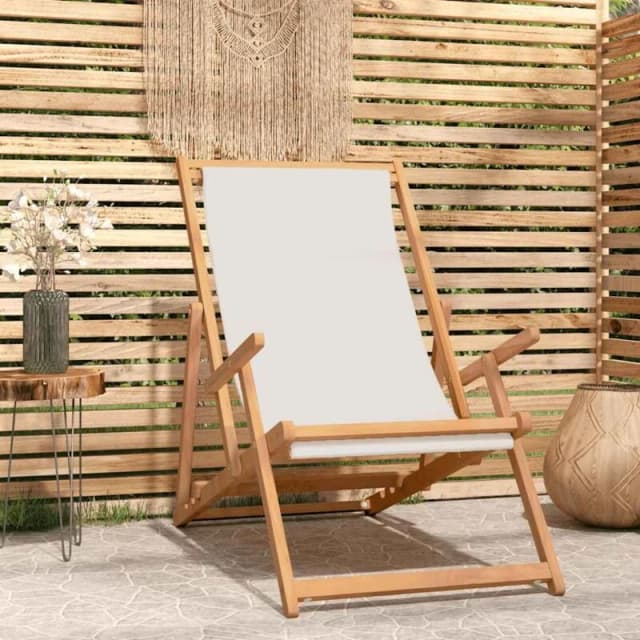 VIDAXL Folding Beach Chair Solid Wood Teak Cream Vidaxl 8720286766699