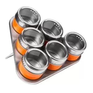 Set of 6 Spice Jars with Rack in Orange/Stainless Steel