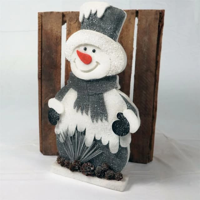 Shatchi 32cm Grey Snowman Christmas Tabletop Figures Window Wall Glitter Foam Showpiece Decorations Grey