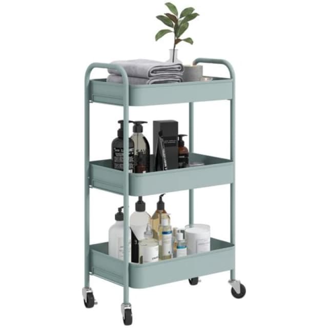 HOMCOM HOMCOM 3 Tier Rolling Utility Cart with 3 Mesh Basket, Light Blue 5061025031191