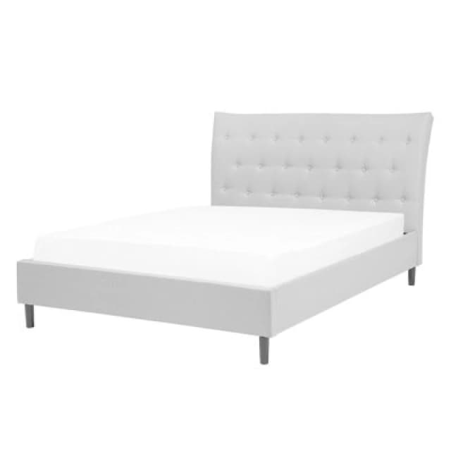 Beliani Bed Fabric Saverne 140 X 200 Cm (Eu Double) Light Grey