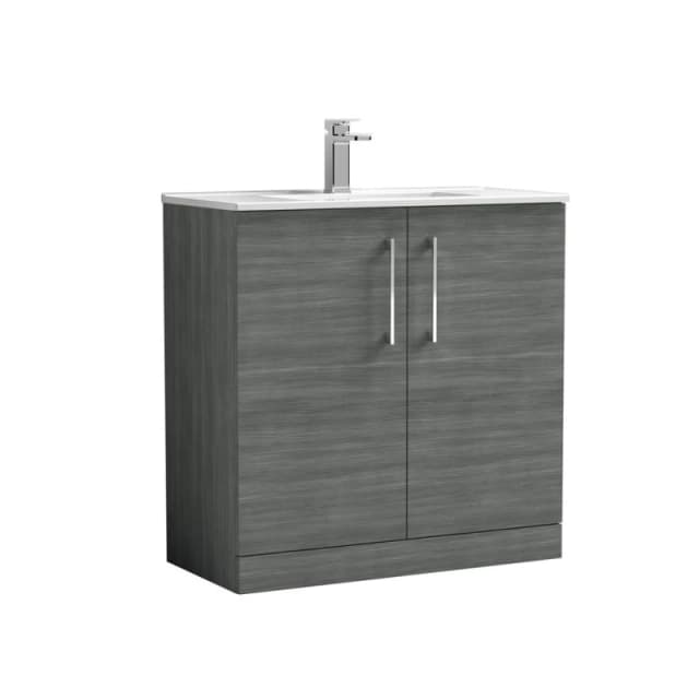 Balterley Bathroom 2 Soft Close Door, Floor Vanity Unit Basin, Anthracite, 800mm in Grey Grey Unisex