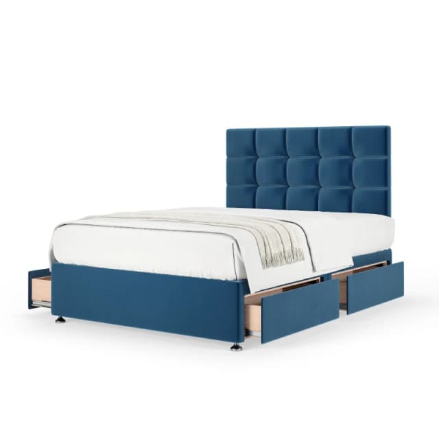 Bedmaster Bedmaster Plush Velvet 4 Drawer Divan Base And Square Headboard in Blue Size: Super King Blue Super King Unisex 7867870646027