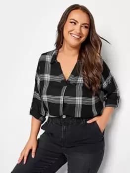 Yours Viscose Overhead Check Shirt Mono Check, Black, Size 16, Women