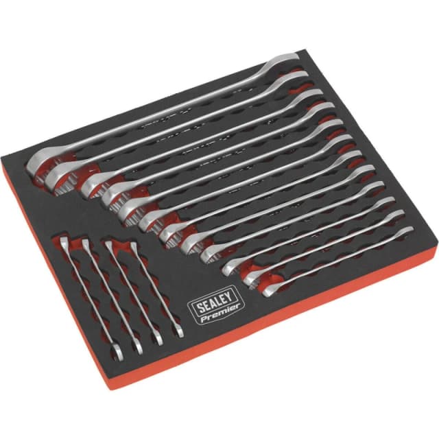 Loops 16pc Slim Handled Combination Spanner Set -12 Point Metric Ring Open Head Wrench Multi