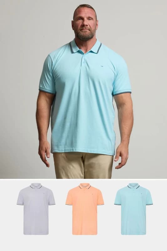 BadRhino BadRhino Men 3 Pack Tipped Polo Shirts in Blue Size: 2X-large Blue XXL Male 5063111960811