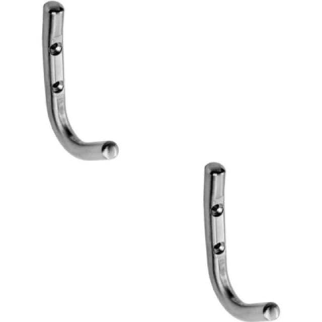 Loops 2x Slimline One Piece Coat Hook 55mm Projection Satin Stainless Steel Metallics